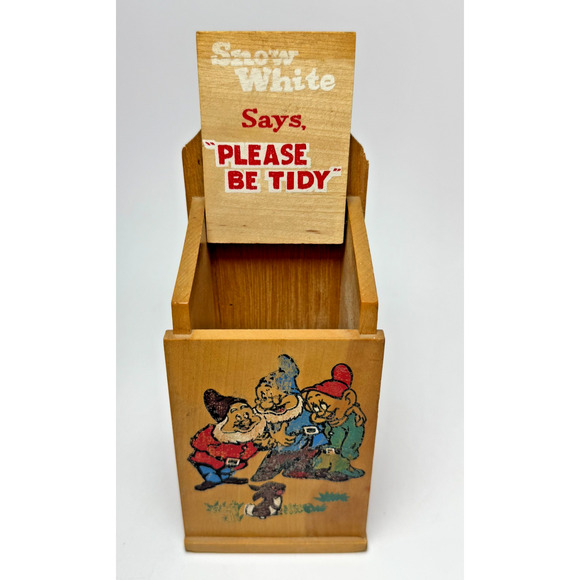 Vintage Snow White Wood Storage Box Walt Disney Productions 1964 Crayons Be Tidy - Picture 7 of 8